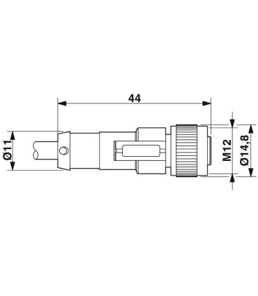 Diagrama de Dimensiones del Cable Phoenix Contact SAC-4P-5,0-PUR/M12FS