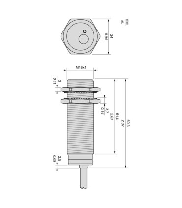 Diagrama de Dimensiones del Sensor Telemecanique XS1M18MA250