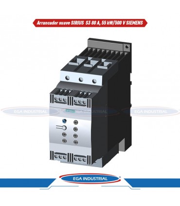 Arrancador suave SIRIUS S3 80 A, 55 kW/500 V, 40 °C AC 400-600 V